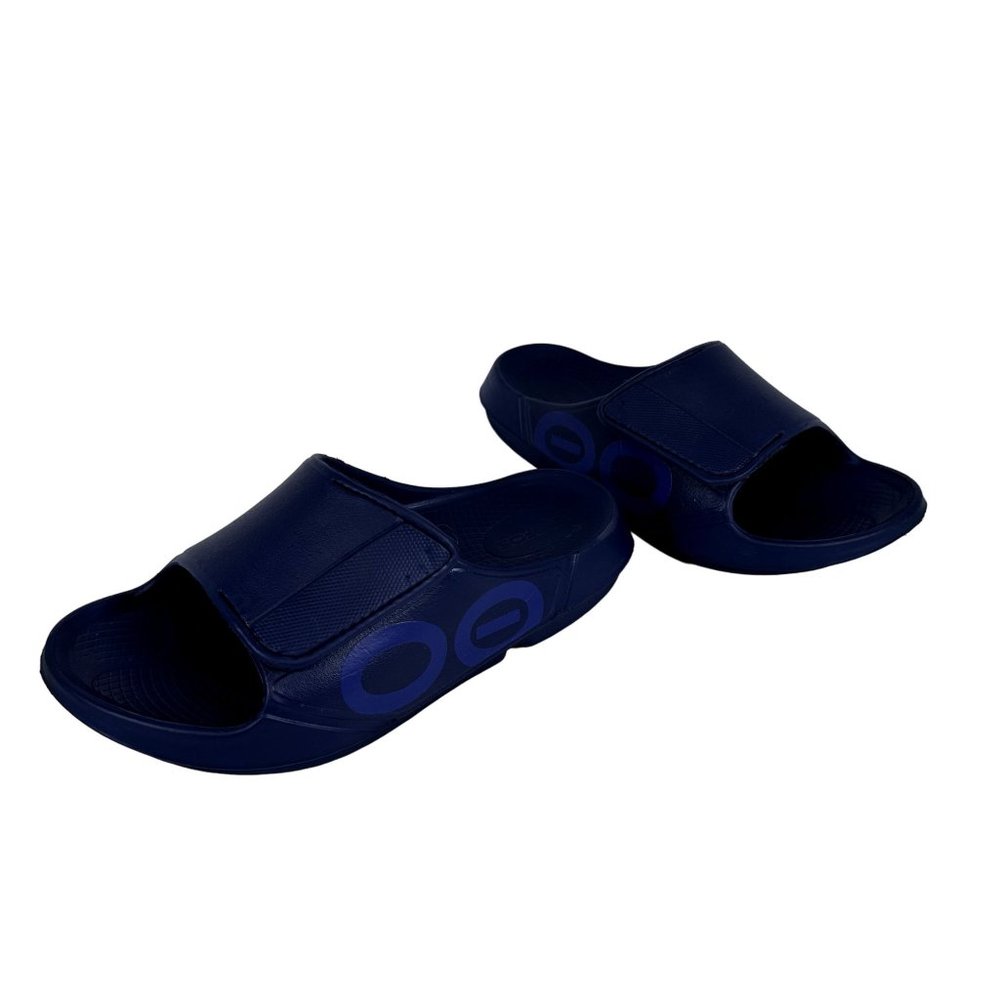 OOFOS OOahh Sport Flex Sandals One Strap Slip On Navy Blue Mens 7 Womens 9
